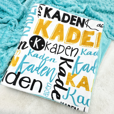Modern Name Minky (Aqua Gold Black)