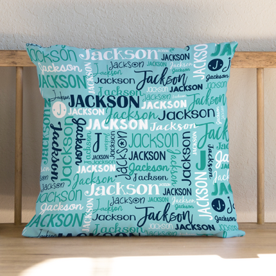 Modern Name Cushion (Mint Navy Teal)