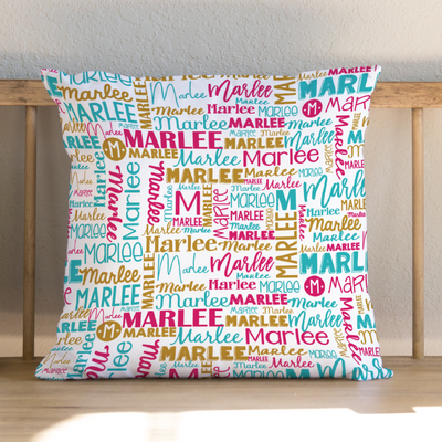 Modern Name Cushion (Aqua Gold Hot Pink)