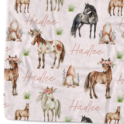Horses Pink Minky