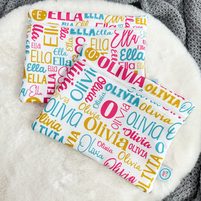 Modern Name Wet Bag (Aqua Gold Hot Pink)