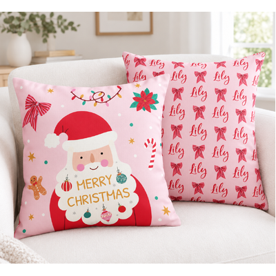 Merry Christmas Pink Cushion