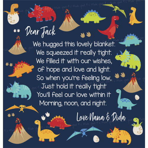 CUSTOM ORDER HUG BLANKET DINOSAURS