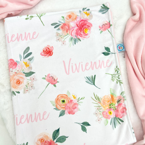 Pastel Blooms Minky Blanket (Pram 70x100cm)