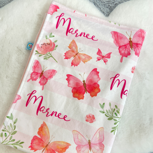 Pink Butterfly Minky Blanket (Pram 70x100cm)