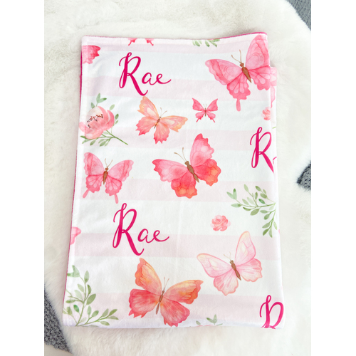 Pink Butterfly Minky Blanket (Cuddly 50x50cm)