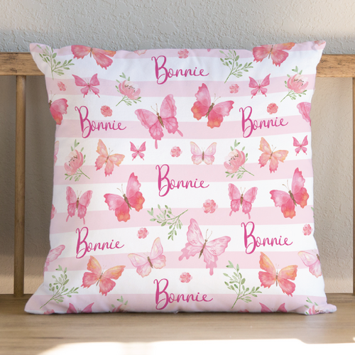 Pink Butterfly Name Cushion (30cm x 50cm)