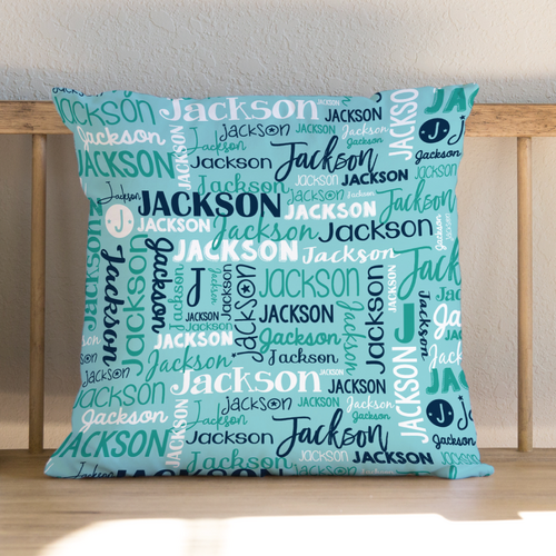 Modern Name Cushion (Mint Navy Teal)