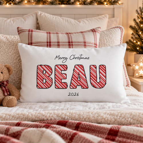 Candy Cane Name Cushion
