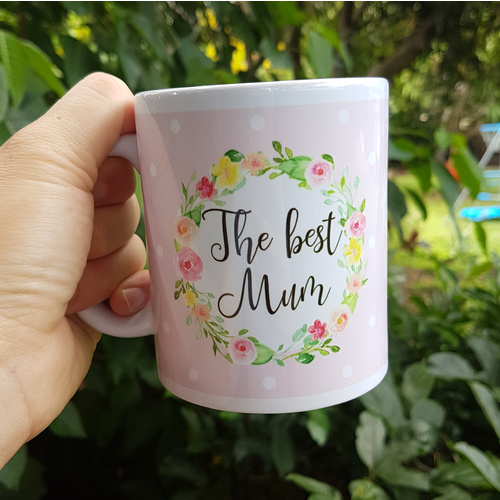 Pastel Pink Floral Wreath Personalised Mug