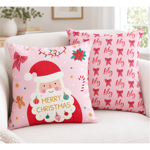 Merry Christmas Pink Cushion