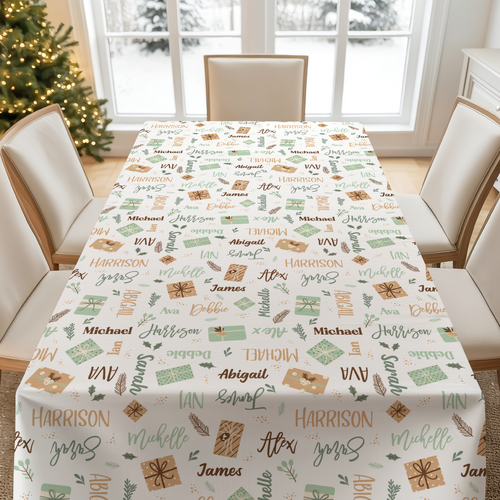 Family Christmas Tablecloth - Natural (145cm x 150cm)