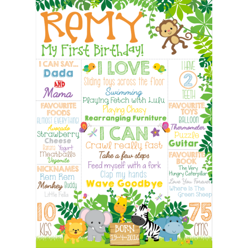 Jungle Birthday Banner Milestone Print Chalkboard Poster First
